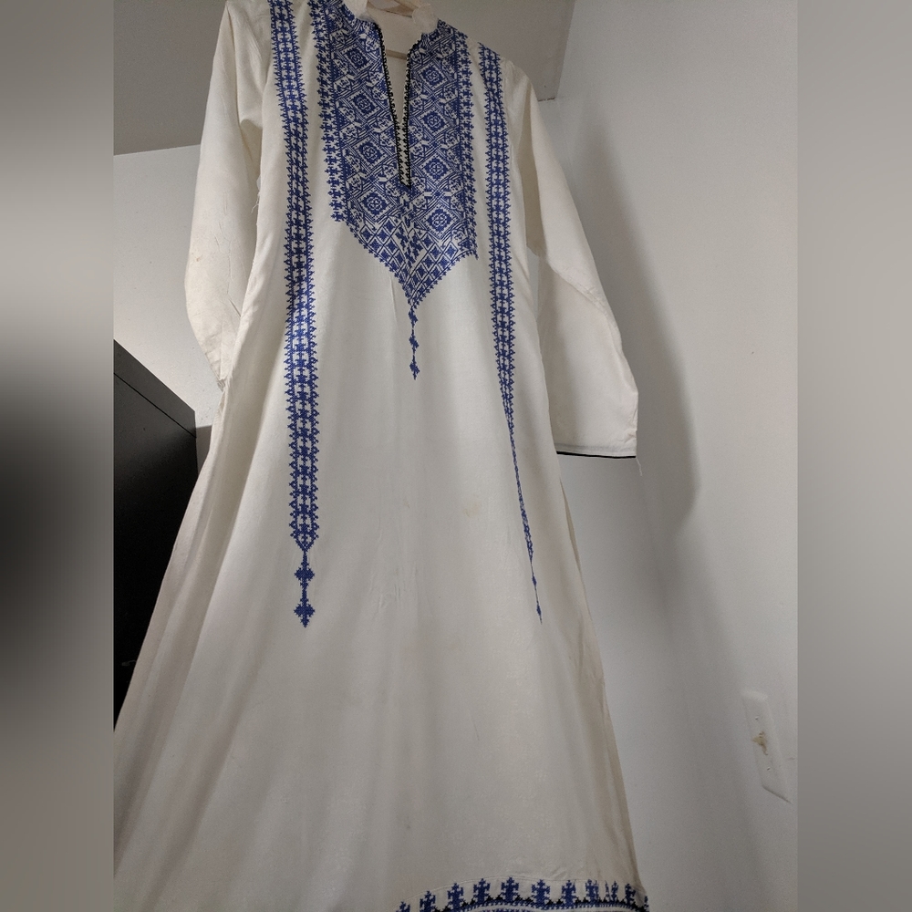 Indian Desi Pakistani White Blue Kurti Top Dress